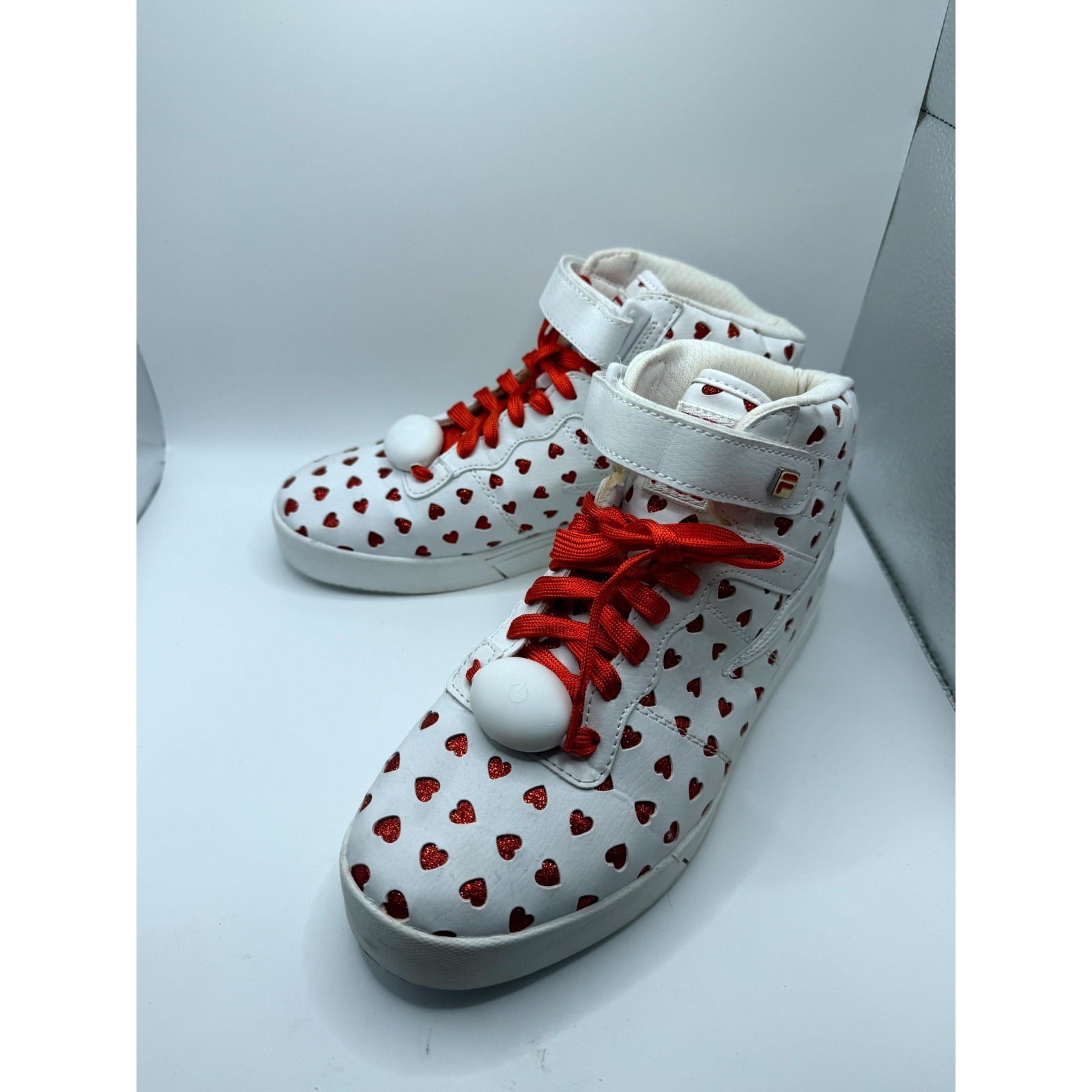 Fila Vulc 13 5fm01014-128 Womens 8.5 Sneaker White Glitter Hearts High Top Shoes